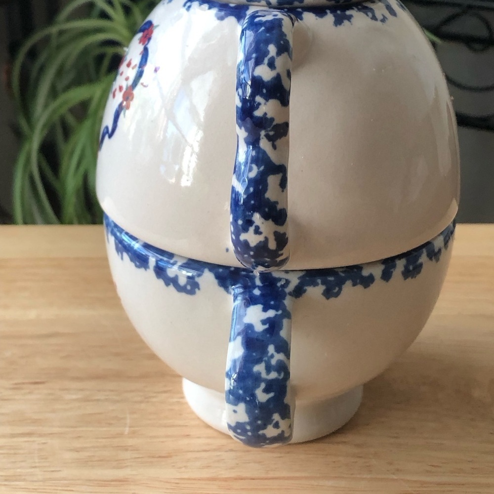 Nantucket Country Hearts Stacking Tea Pot & Cup 16oz Tea for One Vintage Ceramic - Picture 4 of 16